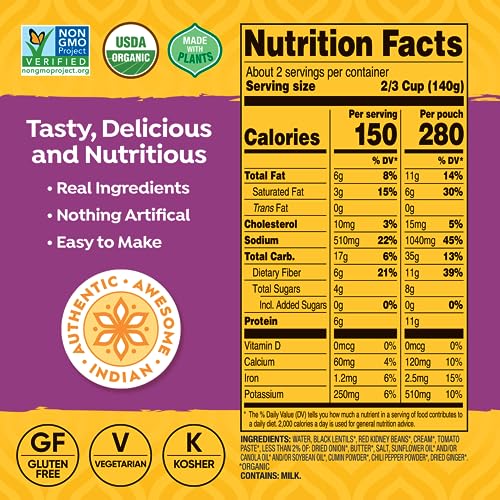 Tasty Bite 00229866 Organic Madras Lentils, 10 Ounce, Pack Of 6, Ready To Eat, Microwavable Entree thumb #4