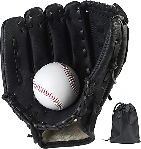 LeapBeast Rechte Hand Baseball Handschuhe - Softball Handschuhe mit Einem Ball, Erwachsenen Baseball Training Wettbewerb Handschuh Verdicken Dauerhaft Softballhandschuhe (Schwarz, 11.5 Zoll)