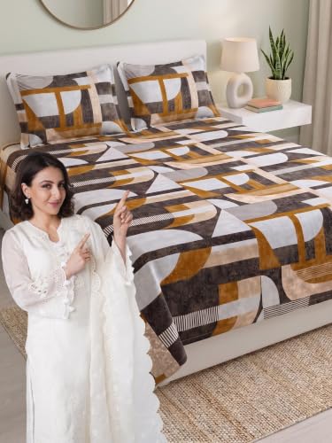 Image of Mafatlal 130 GSM Pearl Designer Double Bed Sheet Set with 2 Pillow Covers | 90 x 100 Inches | Everyday Comfort | Gentle on Skin, Vibrant Prints, Low Maintenance, Premium Finish | Charcoal Multi