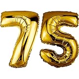 DekoRex Folienballon Gold 82cm Geburtstag Jubiläum Hochzeit Deko (Zahl 75)