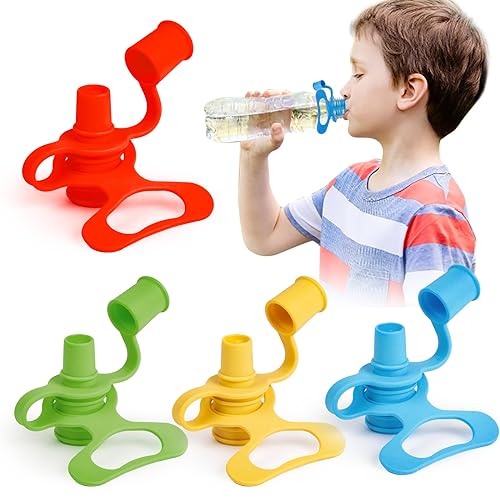 Image of Baby Water Bottle Cap Silicone Bottles Top Spill Proof Spout Adapter for Toddlers Kids and Adults BPA Free Travel Essentials,Pack of 4