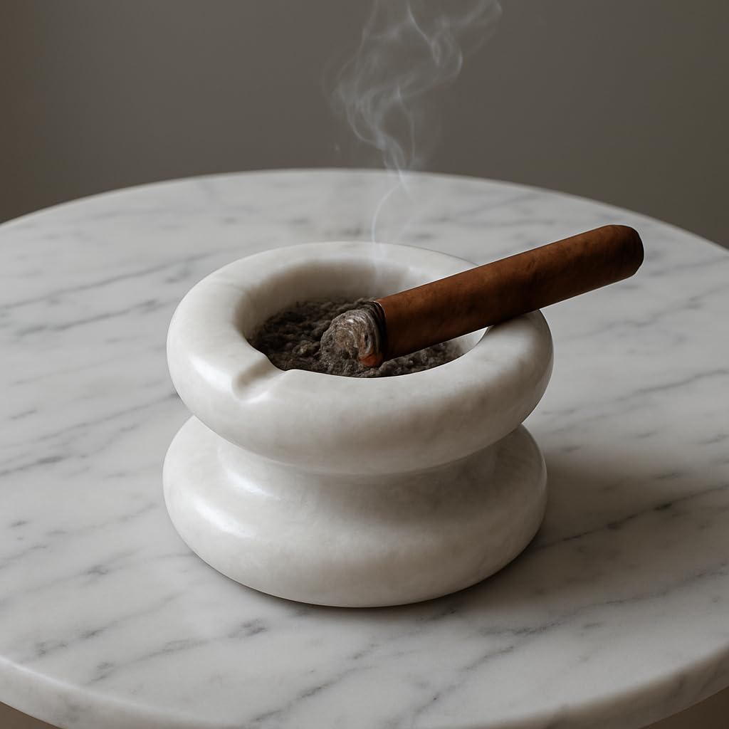 White Marble Cigarette Cigar Ashtray | Handcrafted Marble Ash Tray for Home, Office, Balcony, Patio, Smoking Table | Heavy Duty, Durable, Easy to Clean Designer Ashtray-image-35