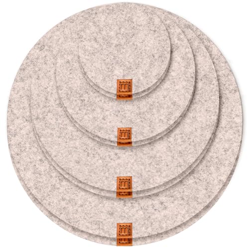 MIQIO® Posavasos de fieltro de diseño redondo para jarrones BZW posavasos – Juego de 8 – 10 cm/15 cm/20 cm/25 cm – Posavasos de fieltro en gris claro para bebidas, tazas, bar, cristal – posavasos de
