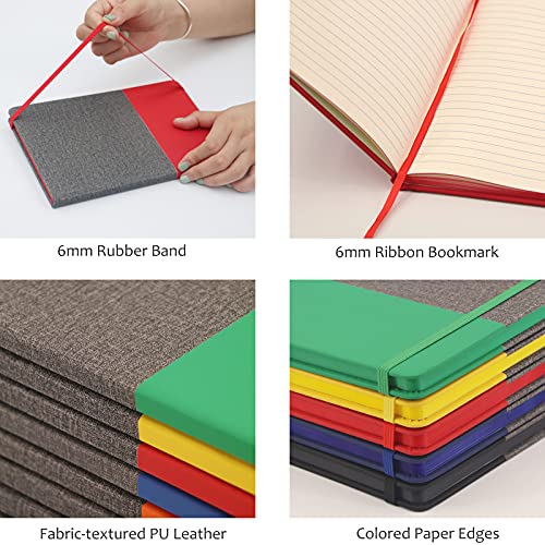 TwoTone-Classic-Ruled-Hard-Cover-Journal-Notebook-Medium-A55783160pages-Lined-Ivory-PapersColorful-PolyurethaneGrey-Fabric-Textured-PU-LeatherDaily-journalingWriting-and-Sketching