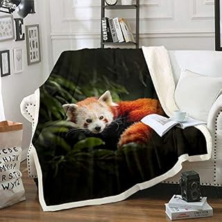 Raccoon Sherpa Blanket Red Panda Plush Blanket Tree Green Leaves Fleece Throw Blanket for Sofa Bed 3D Wild Animal Fuzzy Blanket Ultra Soft Room Decor Baby 30x40 Inch