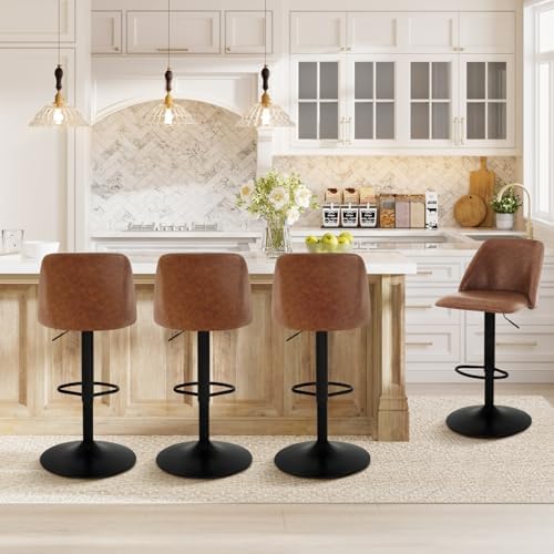 COLAMY Bar Stools Set of 4, Modern Swivel Bar Chairs, Adjustable ...