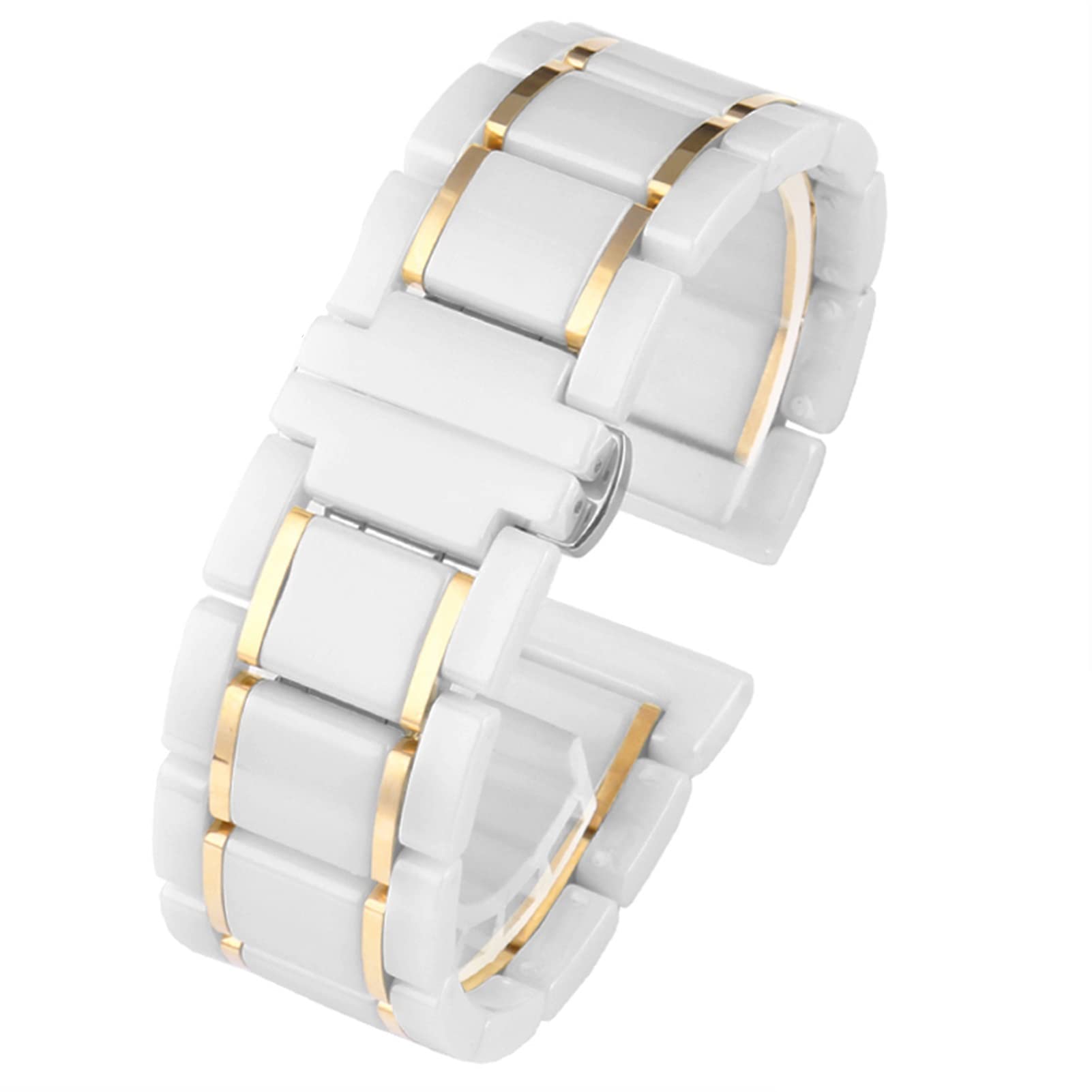 AEMALL Ceramic stainless steel strap 20mm 22mm 16mm 18mm quick release watchbands (Color : White X gold, Size : 20mm)