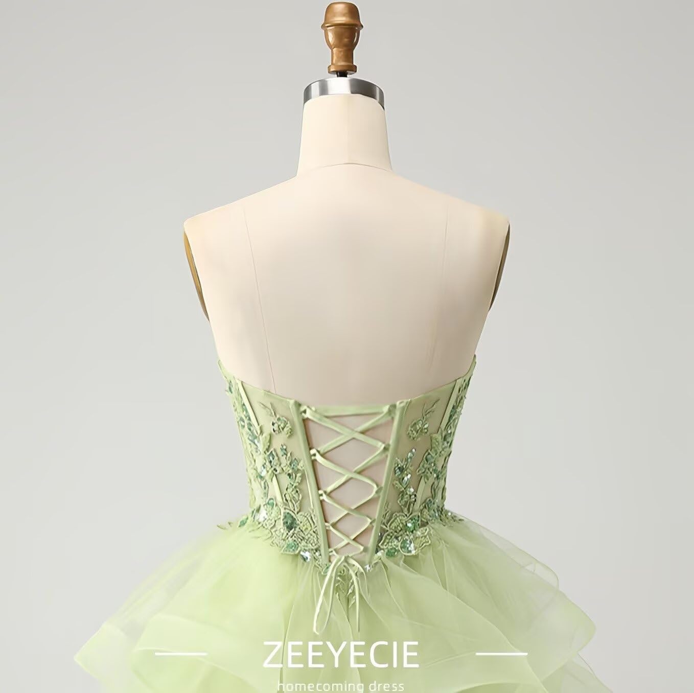 Zeeyecie Tiered Tulle Homecoming Dresses Strapless Lace Applique Beaded Short Prom Dress for Teens Quinceanera DAMA Dress - Image 8