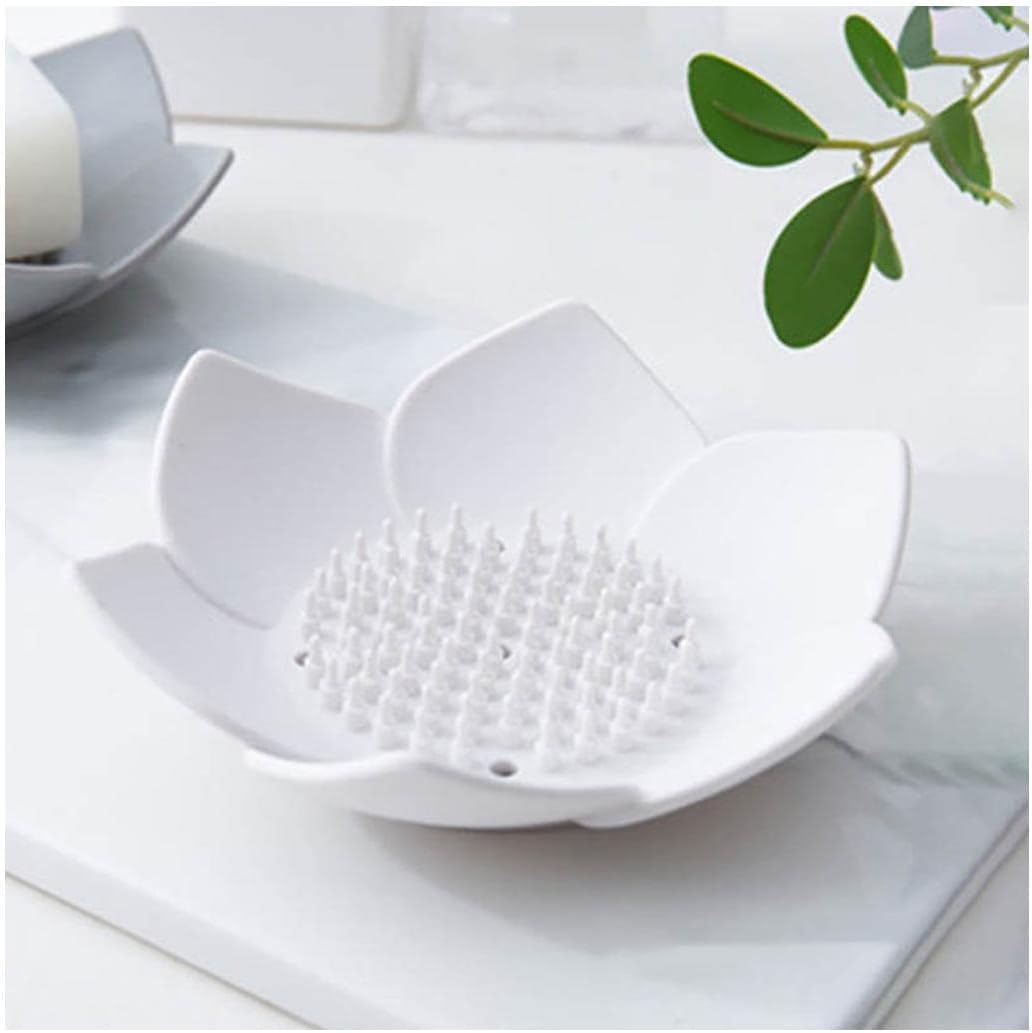 soap dish， Lotus Shape Soap Box with Drain Saver Dry Stop Mushy Tray for Shower Bathroom Kitchen(C)
