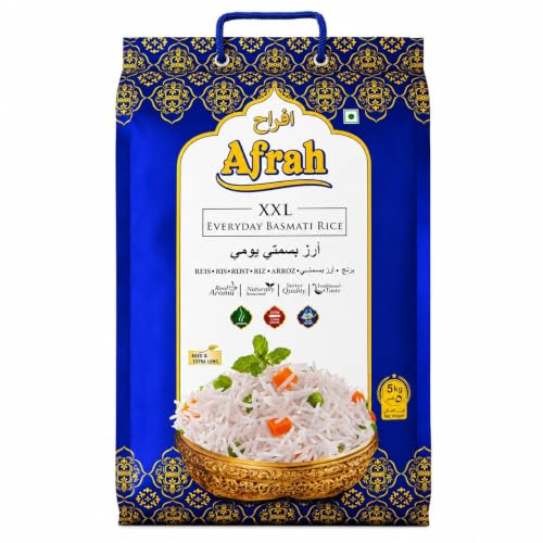 Afrah VVIP Everyday XXL Basmati Rice 5kg | Premium Long Grain Aromatic Rice | Extra Long Kernels for Fluffy Rice | Ideal for Biryani Pulao & Daily Meals | Premium White Rice