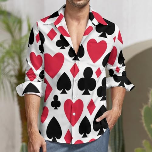 Playing Card Suit Casino Pattern Shirt Casual Button Down Shirts Long Sleeve Shirt Dress Shirt4