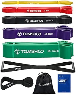 TOM SHOO 5 Packs Pull Up Assist Bands Set Resistance Loop Bands Powerlifting Exercise Stretch Bands with Door Anchor and Handles