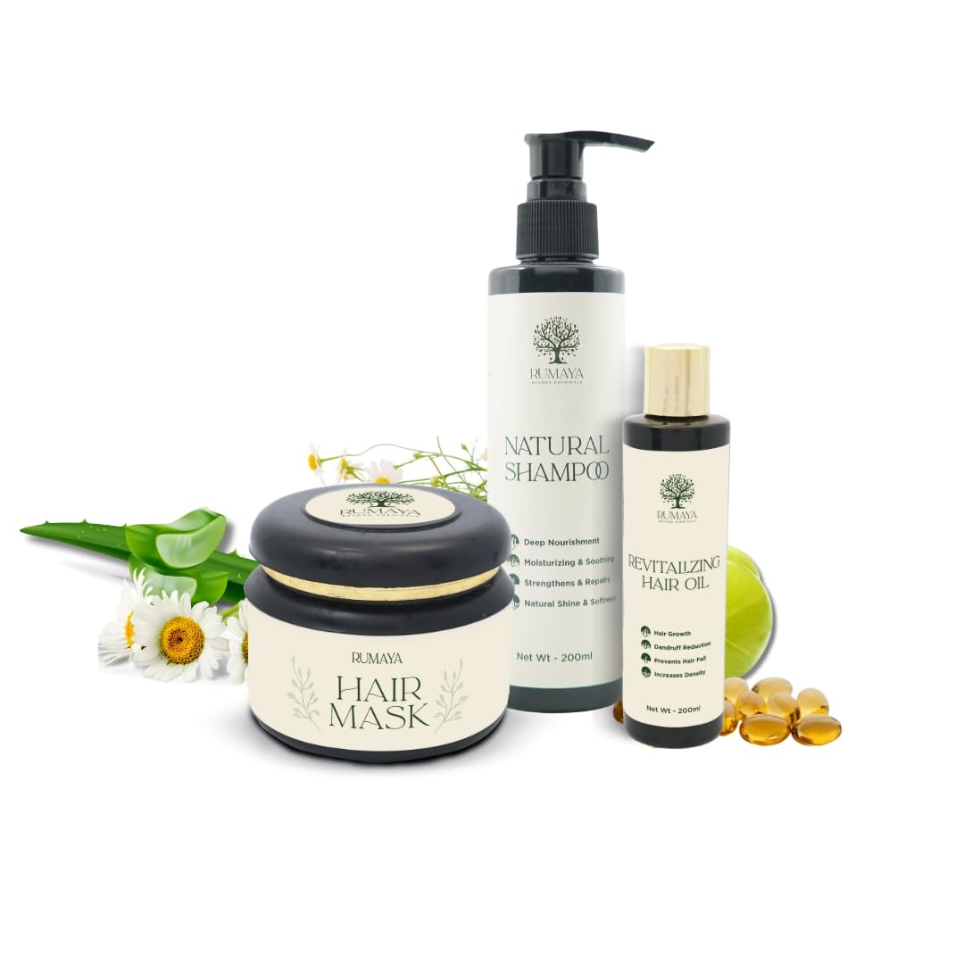 Herbal Hair Care Combo (Shampoo + Hair Mask + Hair Oil) | Aloe Vera, Ginger & Chamomile with Vitamin C | Anti-Dandruff, Hair Fall Control & Deep Nourishment | For Men & Women-image-44