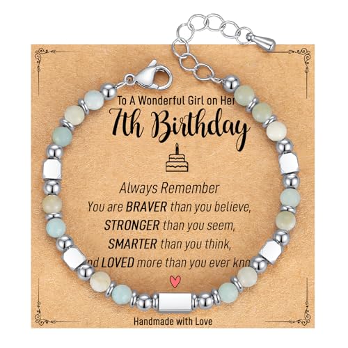 Image of AryaHozel 4mm Natural Stone Bracelet with Birthday Cards, 6-21 Year Old Birthday Gifts for Girls Daughter Granddaughter Niece Sister Women Friends