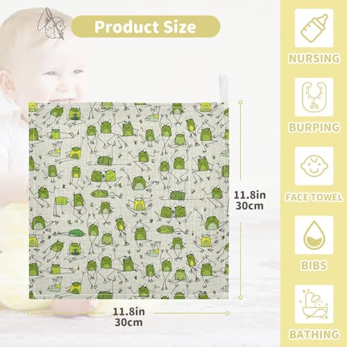 Image of vvfelixl Baby Cotton Washcloths Funny Frogs Infants Bath Towel for Unisex Face Towels for Newborn, Natural Baby Wipes Delicate Skin, 11.8 X 11.8 inch, one sizex5