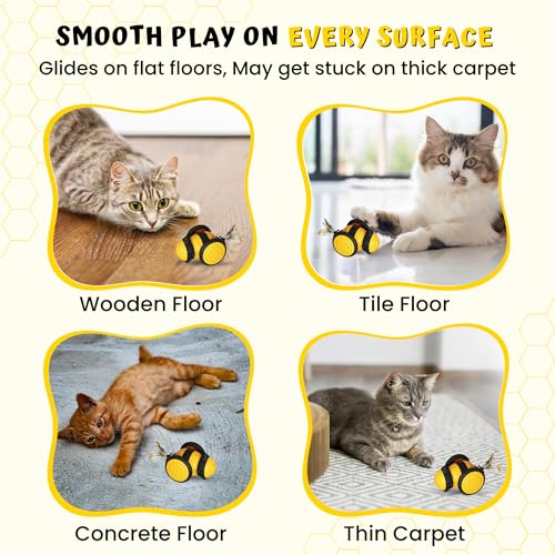 Image of Interactive Cat Toy | Automatic Bee-Shaped Small Smart Pet Toy | Moving Toy for Play & Stimulation | for Indoor & Persian Breeds | Rechargeable Fun Exercise Toy (Yellow)