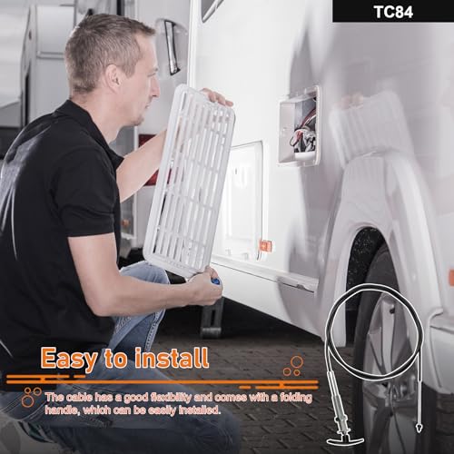 Image of TC84 84 inch RV Waste Valve Control Cable, 7ft Flexible Replacement Cable fit for Valterra Bladex, Compatible with 1.5 inch /3 inch RV Black /Gray Water Tank Dump Valve, Bulkhead Installation with Foldable Handle
