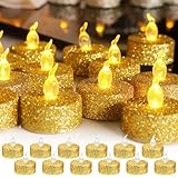 12 Pack LED Tea Lights Candles - Flameless Electric Tea Lights Battery Operated, Fake Candles Light for Party Ceremony Wedding Birthday Halloween Christmas Decor (Gold)