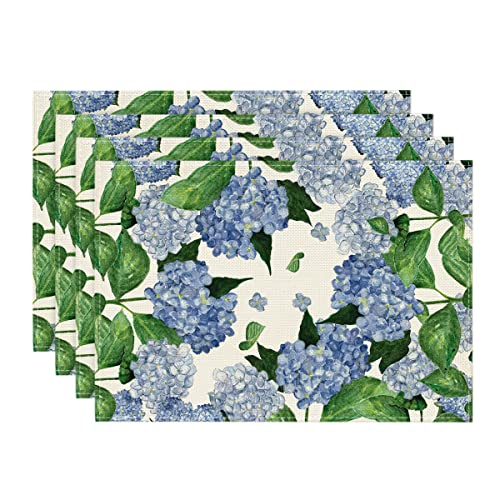 Artoid Mode Watercolor Hydrangea Placemats For Dining Table, 12 X 18 Inch Spring Summer Seasonal Decoration Rustic Washable Table Mats Set Of 4 #TOP10