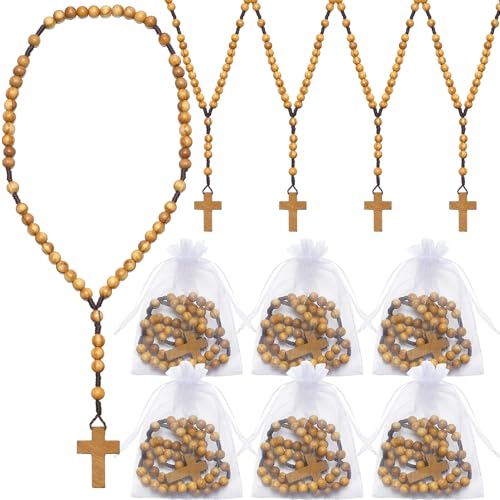 Chapelet en bois d'olivier véritable avec croix catholique artisanale pour homme