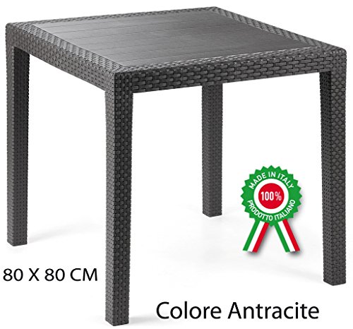 Savino Fiorenzo Tavolo tavolino King in Dura Resina Finto Rattan Vimini Nero Antracite Bar casa