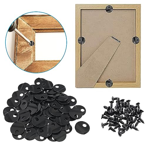 Image of Picture Turn Button ZZLZX 100PCS Black Round Picture Frame Turn Button Picture Frame Accessories with 100PCS Screws for Hanging Pictures, Picture Backing Clip