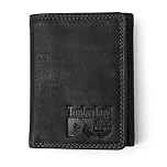 Timberland PRO Men's Leather RFID Trifold Wallet with Id Window, Black/Bullard, One Size