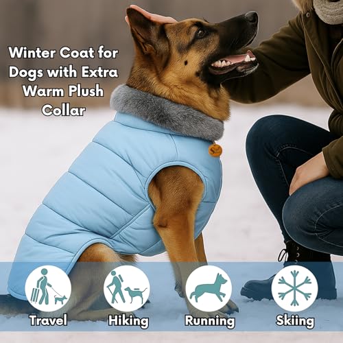 Image of Sage Square Dog Jacket Winter Coat with Fur Collar, Light Weight, Ultra Warm Windproof, Waterproof Dog /Puppy for Cold Weather, Thicker Fleece Jacket (Blue, Small - 12inch)