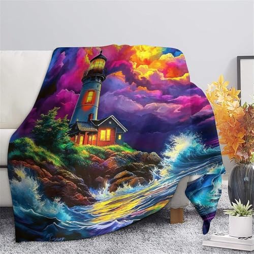 Couverture lit microfibre luxe au motif phare 3D velours doux