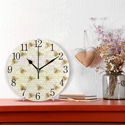 Silent-Non-Ticking-Round-Wall-Clock-Bee-and-Honeycomb-Vintage-Home-Decor-Battery-Operated-for-Living-Room-Kitchen-Bedroom Silent Non Ticking Round Wall Clock Bee and Honeycomb Vintage Home Decor Battery Operated for Living Room Kitchen Bedroom
