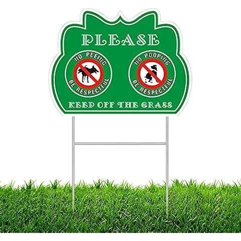 No Peeing/Pooping, Be Respectful Dog Sign, Keep Off The Grass Yard Sign with Metal Wire H-Stakes Included, 12.5" x 9.5" Stay Off Grass Signs Double Sided (1) Cover
