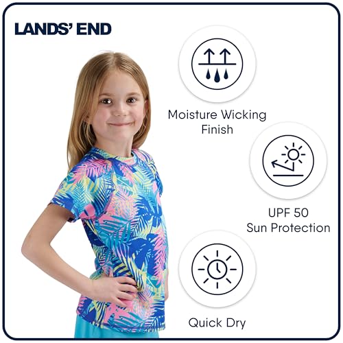 Image of Lands' End Girls' Swim UPF 50+ Short Sleeve Sun Tee Rash Guard Shirt