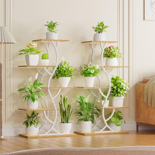 Image of Plant Stand Indoor with Grow Lights - 5 Tiered Corner Plant Shelves (White) | 44 inch Tall Metal Plant Shelf, S-Shape Lighted Flower Holder Dispaly Rack for Living Room, Home, Patio, Balcony