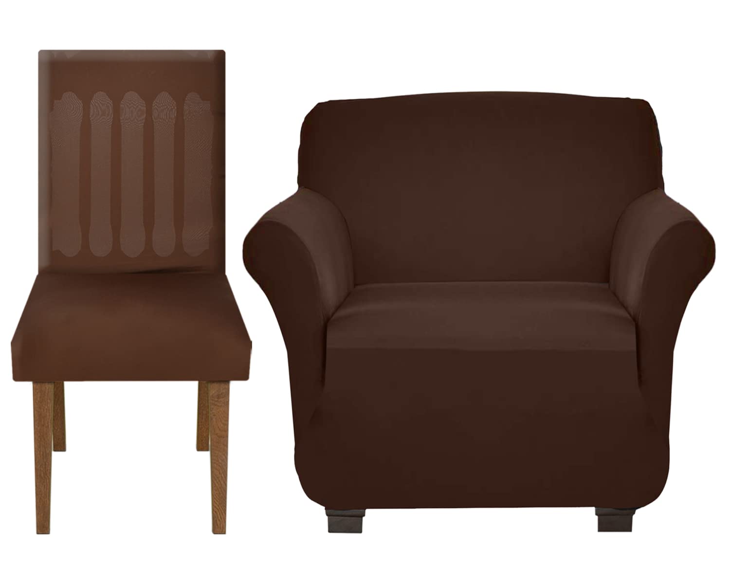 Kuber Industries Stretchable Non-Slip Polyster 1 Seater Sofa & Chair Cover Set Set of 2 (Brown)