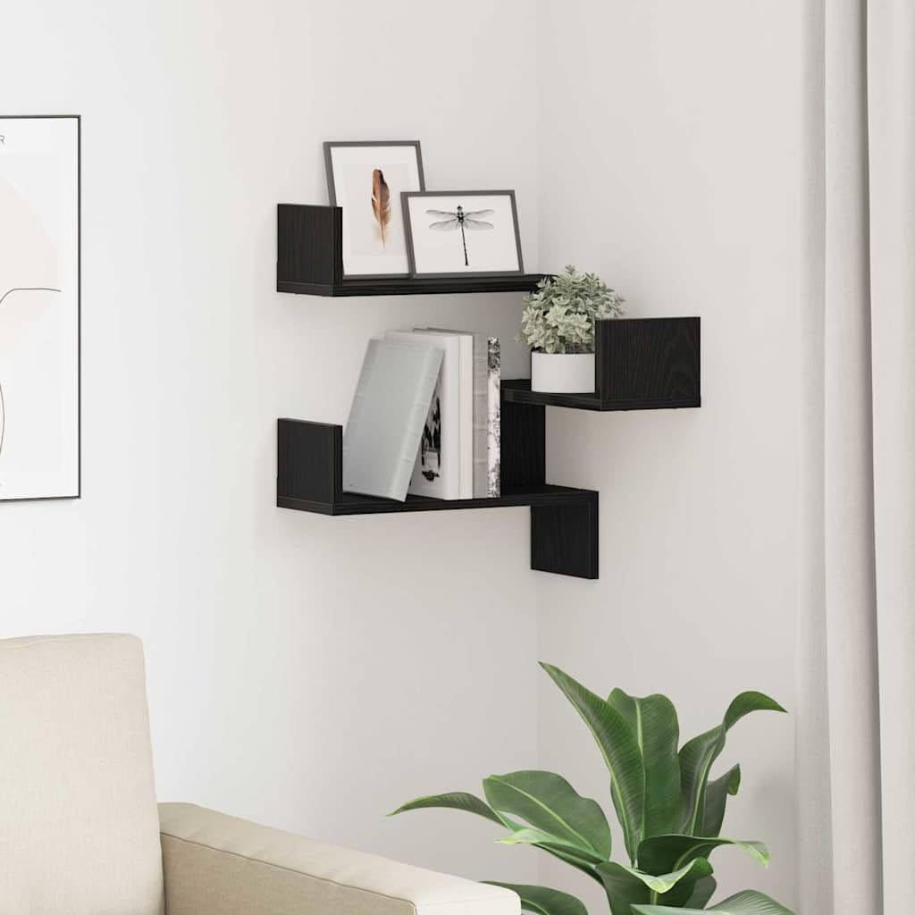 Étagère murale flottante chêne noir 3 niveaux 40x40x49.5cm