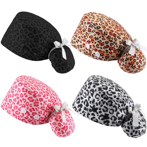 Image of Unittype 4 Pcs Nurse Caps for Women Nursing Working Caps with Button and Sweatband Adjustable Elastic Scrub Hats for Dentist