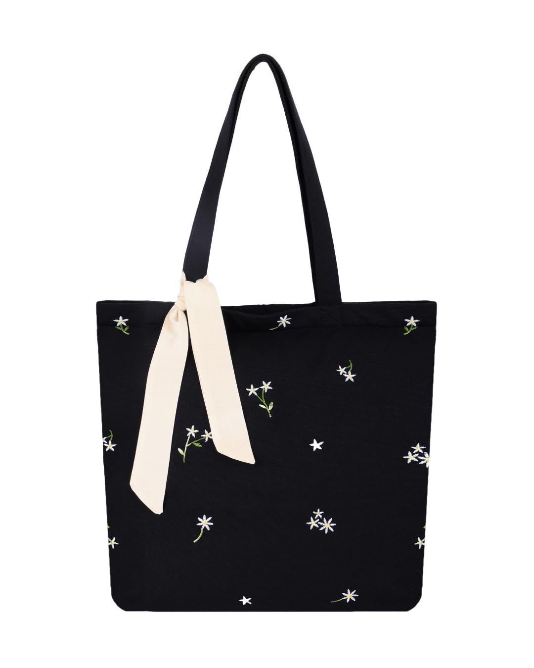 masq Mini Daisy Black Canvas ToteBag for Women with Zipper | Embroidered Foldable Shoulder Bag with Multiple Pockets | Spacious Black Handbag for College,Office & Shopping | Eco-Friendly & Reusable-picture-17