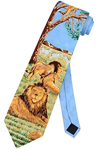True Affair Lions and Zebras in Safari NeckTie Wildlife Design Mens Neck Tie