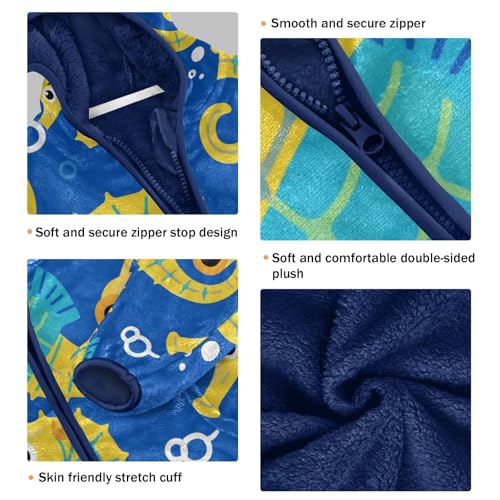 Seahorses Swimming on Blue Toddler Fleece Jacket Girl Boys Hooded Fleece Jacket Coat Warm Outwear Zip-up 3-10T3