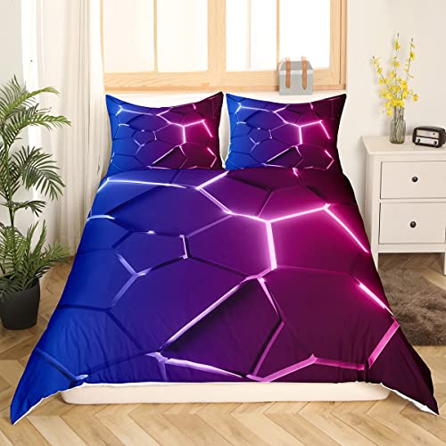 Homemissing Honeycomb Bedding Blue Red Hexagonal Pattern Bedding Set for Boys Girls Children Beehive Geometrical Duvet Cover Room Decor Reticulated Simplistic Decor Double Size Quilt Cover - Image 2