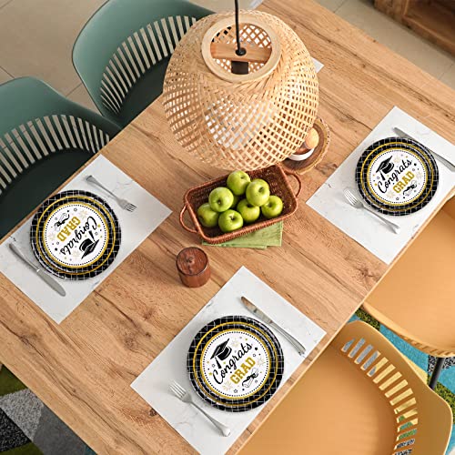 Whaline 40Pcs Graduation Paper Plates Congrats Grad Round Disposable Plates 9Inch & 7Inch Black Buffalo Plaid Gold Decorative Tableware For College School Graduation Party Supplies Table Decorations #TOP4