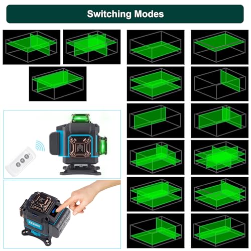 Image of KEZERS Laser Level Set with Receiver,4 x360 Self Leveling Laser Level with Tripod and Grade Rod for Construction,Home Renovation,Hanging Pictures,2 Batteries,Remote Control,Touch Screen