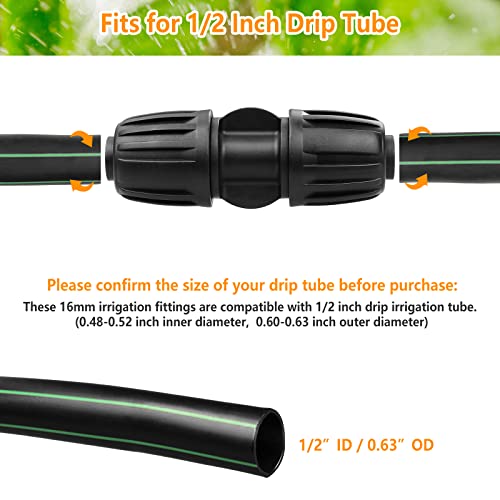 Joypro Drip Irrigation Fittings For 1/2 Inch Tubing (0.60"-0.63" Od), 12 Pieces Barbed Coupling Drip Parts Locked Coupler Connectors, Drip Line Nuts Connectors For 1/2" Drip Irrigation Hose (13Mm Id) #TOP2
