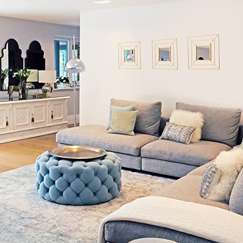 4 Set Square Gold Metal Mirrors for Home Décor - Horizontal or Vertical Wall Hanging