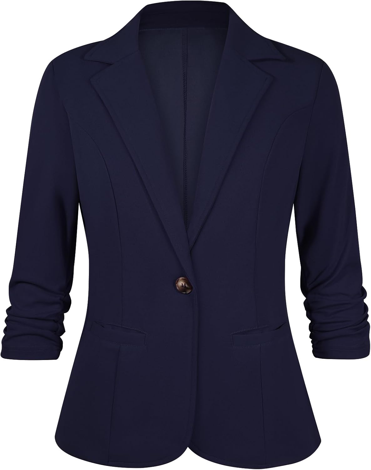 Women's Casual Work Office Blazer Open Front Business 3/4 Sleeve Button Blazer Lightweight Suit Jacket