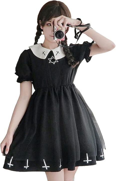 Amazon Co Jp D Alice 六芒星ワンピース ゴスロリ ロリータ ゴシック 病み チュール ブラック半袖 服 ファッション小物