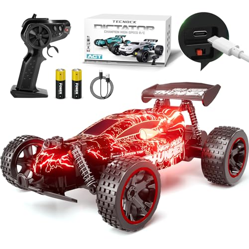 Tecnock RC Cars for Kids, 1:18 Scale 2WD RC Car with LED Lights, 2.4GHz Remote Control Car with USB-C Easy Charging & 50 Mins Playtime, Toys Gifts for Boys & Girls Ages 8-12