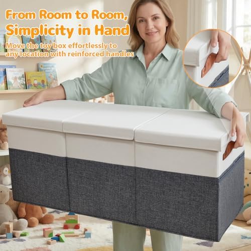 Extra Large Toy Storage Box with Lid, Collapsible Kids Toy Box, Sturdy Toys Storage Chest Bin Organizer Basket with Dividers for Kids, Boys, Girls, Living Room, Bedroom, Nursery, Playroom, 40"x14"x16" — view 7