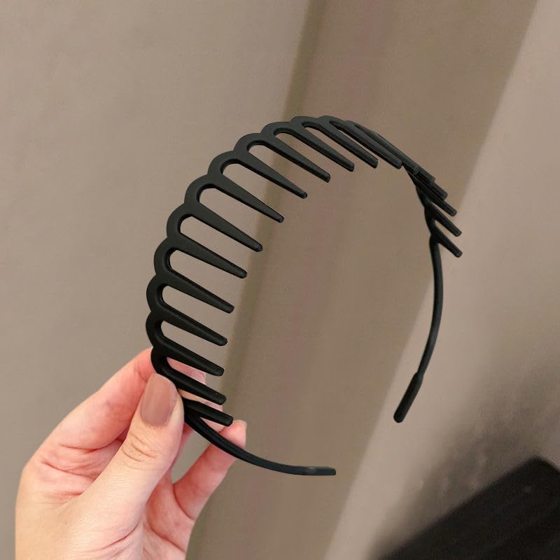 Image of VedicBloo 4 Pcs Shark Tooth Resin Hairband, Non-Slip Adjustable Wavy Hair Hoop, Fashion Sports Yoga Headband for Women Girls, Black & Navy Blue, 2 Pcs Each Color