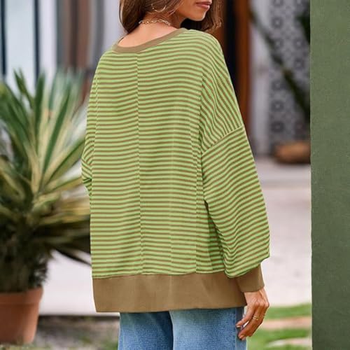 Womens Striped Long Sleeve Shirt Crewneck Split Oversized Fall Sweatshirt - image 6